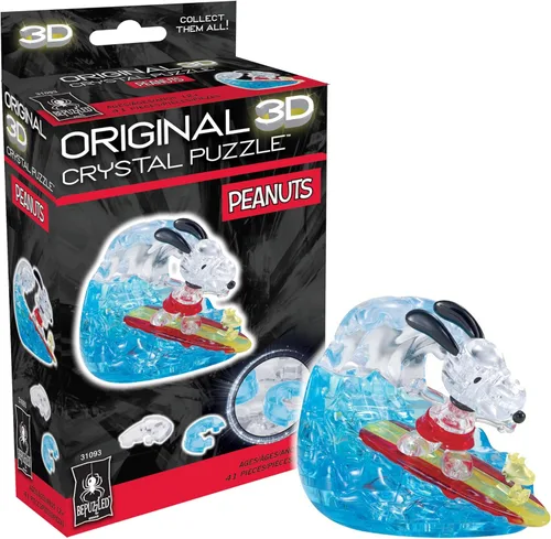 BePuzzled, Peanuts Snoopy Surf - Rompecabezas de cristal 3D original, basado en personajes de la amada tira cómica de Peanuts, rompecabezas a partir