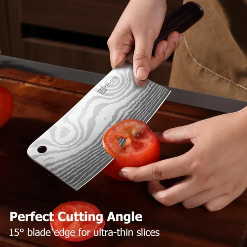 Miniatura 4 de Cuchillo PAUDIN, cuchillo de carnicero ultra afilado de 7 pulgadas, cuchillo de carnicero de acero inoxidable de alto carbono con mango de madera