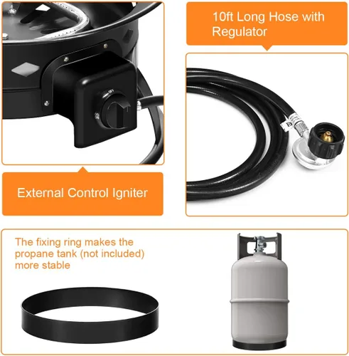 Miniatura 5 de COSTWAY Fogata de gas propano portátil para exteriores, 58,000 BTU con tapa, correa de transporte y rocas de lava, cuenco de fuego de 19 pulgadas