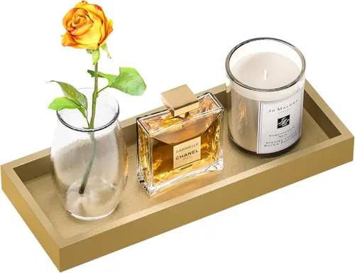 Miniatura 11 de Bandeja de tocador de baño para mostrador, bandeja decorativa de baño de bambú, bandeja de perfume para decoración del hogar, 11.3 pulgadas de largo