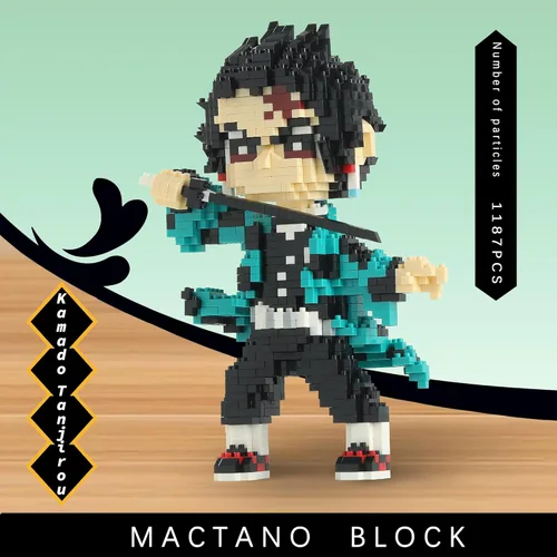 Miniatura 4 de MACTANO Figura de Demonio de Anime Micro Mini Conjunto de Construcción de Tanjiro Kamado del Cazador de Demonios, Juego de Construcción de Bloques