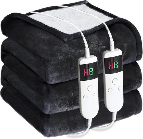 Miniatura 23 de Manta térmica eléctrica de 50 x 60 pulgadas, manta eléctrica de franela suave y sherpa con 10 niveles de calefacción, se apaga automáticamente