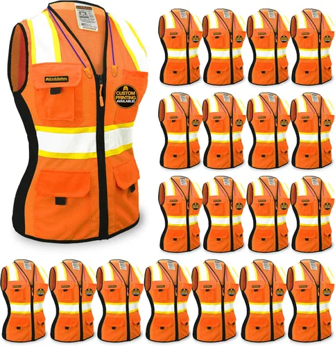 Miniatura 10 de KwikSafety - Charlotte, NC - Chaleco de seguridad para mujer, tiras reflectantes de alta visibilidad, cumple con ANSI y OSHA Naranja