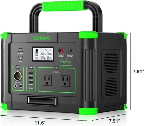 Miniatura 9 de Generador solar de 1000 W 999 Wh, estación de energía portátil con salida USB-C PD de 60 W, salida de CA de onda sinusoidal pura de 120 V, batería