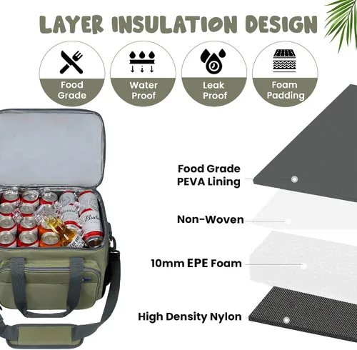 Miniatura 5 de Bolsa térmica grande con capacidad para 40 latas, bolsa de almuerzo aislada, ligera, portátil, diseño de doble capa, perfecta para viajes en picnic