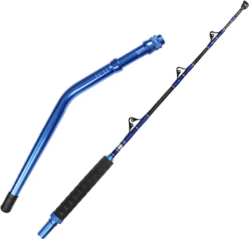 Fiblink 2-Piece Saltwater Offshore Heavy Bent/Straight Butt Trolling Rod Fishing Roller Rod Conventional Boat Deep Sea Fishing Pole