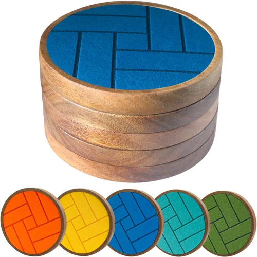 Miniatura 14 de Posavasos de madera para bebidas, juego de 5 posavasos absorbentes, posavasos para bebidas para protección de mesa de café, antideslizantes