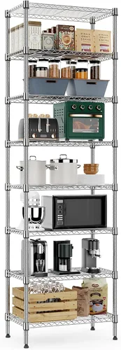 Miniatura 37 de M MZG Estantería de almacenamiento de 5 estantes, estantería de alambre de metal resistente, estantería de almacenamiento ajustable para garaje