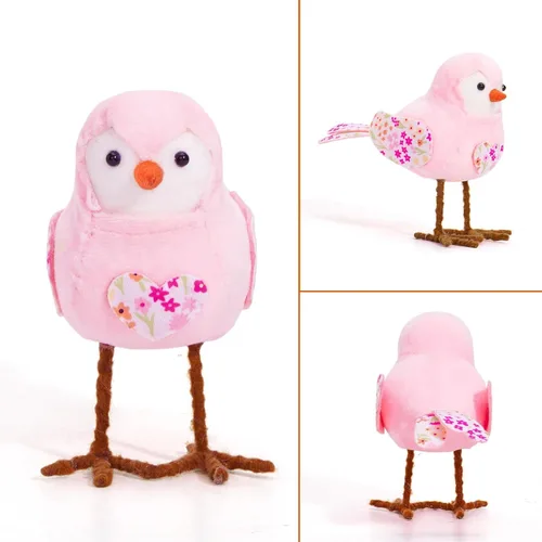 Miniatura 3 de Muñecos de pájaros de felpa de primavera de 6.3 pulgadas, adornos de figura de pájaros de pie con pierna larga, bufanda impresa y lazo, perfecto