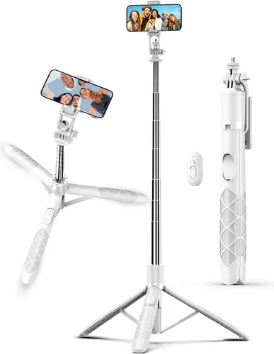 Miniatura 11 de Trípode de aluminio de 71" para teléfono, trípodes de viaje para iPhone con control remoto, trípode de selfie para celular extensible compatible