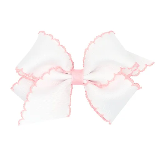 Miniatura 43 de Wee Ones - Lazo clásico de grogrén con borde de puntadas lunares para niñas, con clip para cabello WeeStay, borde en contraste, King, blanco