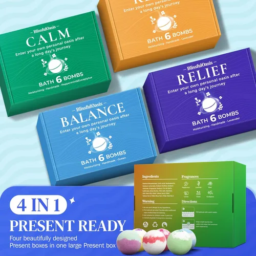 Miniatura 3 de BlissfulOasis Juego de bombas de baño, 24 bombas de ducha con 6 aromas refrescantes, perfecto para hidratación y relajación, ideal para cumpleaños