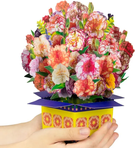 Tarjeta de ramo de flores de clavel emergente, tarjetas de felicitación 3D, tarjeta de felicitación para Navidad, felicitaciones, incluye sobre