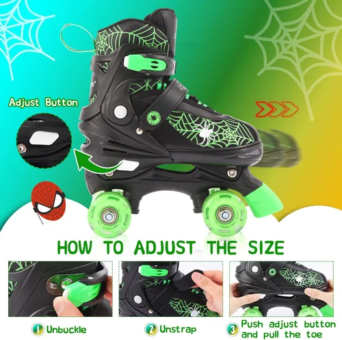 Miniatura 4 de Patines de ruedas Nattork para niños y niñas, patines cuádruples ajustables en 4 tallas para niños con ruedas iluminadas, genial regalo de Verde