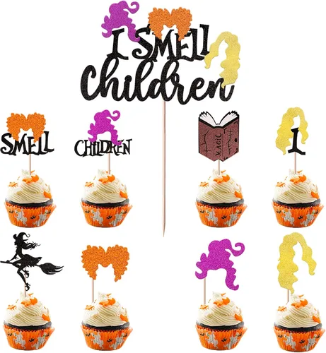 Miniatura 21 de Rsstarxi Paquete de 36 adornos para cupcakes de Halloween, murciélagos con purpurina, palitos de calabaza y calabazas, sombrero de bruja