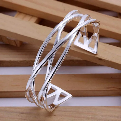 Miniatura 5 de JHWZAIY Brazalete de plata de ley 925 para mujer, brazalete abierto hueco para mujer