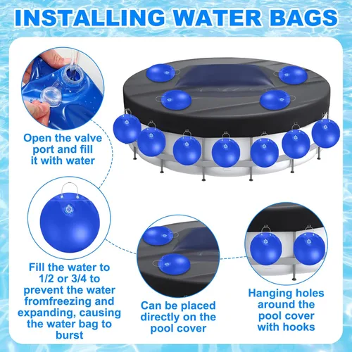Miniatura 5 de Hungdao Almohada de piscina sobre el suelo de 4 pies y 12 bolsas de agua colgantes para cubierta de piscina, kit de preparación de invierno
