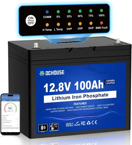 Miniatura 10 de DC HOUSE Batería de litio de motor de arrastre LiFePO4 de 12 V 100 Ah, grupo 24, Bluetooth y corte de baja temperatura, hasta 15000 ciclos, 100 A