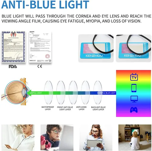 Miniatura 3 de K KENZHOU Lentes de luz azul para mujeres y hombres, lentes de bloqueo de luz azul para teléfonos de juegos de computadora, antifatiga ocular y Negro