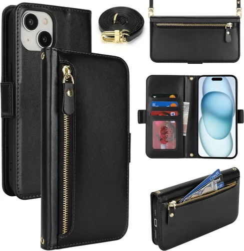 Miniatura 22 de Lipvina Funda tipo cartera para iPhone 12 Pro Max / 13 Pro Max para mujeres, bolsillo con cremallera, funda de teléfono de cuero PU con soporte