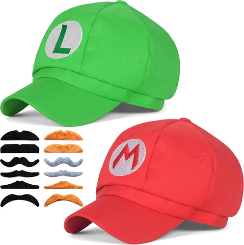 Super Mario Bros Sombrero Luigi Gorra Cosplay para niños y adultos, disfraz de Halloween de béisbol, anime, unisex, 2 unidades, 22.83-23.62 pulgadas