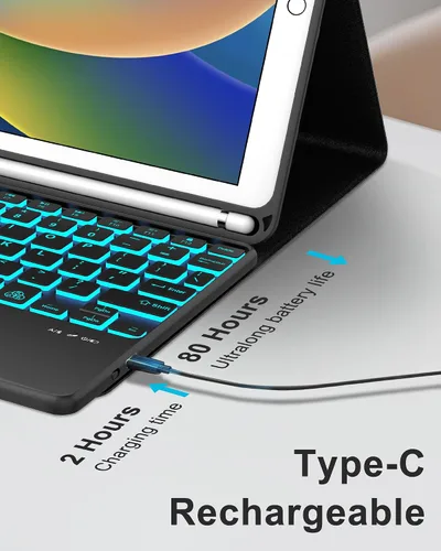 Miniatura 7 de Funda con teclado táctil para iPad de 9ª/8ª/7ª generación de 10.2 pulgadas, Pro 10.5, Air 3ª generación, funda inteligente con soporte para lápices