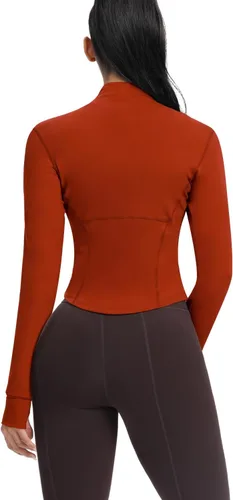 Miniatura 96 de AVGO Chaquetas de entrenamiento recortadas para mujer, con cremallera, ajustadas, atléticas, con agujeros para el pulgar