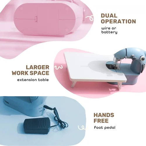 Miniatura 3 de CraftBud Mini máquina de coser para principiantes, máquina de coser portátil de doble velocidad para niños y adultos con mesa de extensión, juego