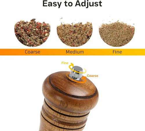 Miniatura 3 de Molinillo de sal y pimienta de madera, molinillo de sal y pimienta, cocteleras de madera de roble con molinillos de cerámica ajustables, 10