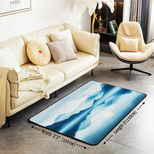 Miniatura 3 de Feelyou Alfombra retro de 5 x 7 pies con temática asiática para niños, adolescentes y adultos, estilo de pintura china con acuarela, alfombra Cian