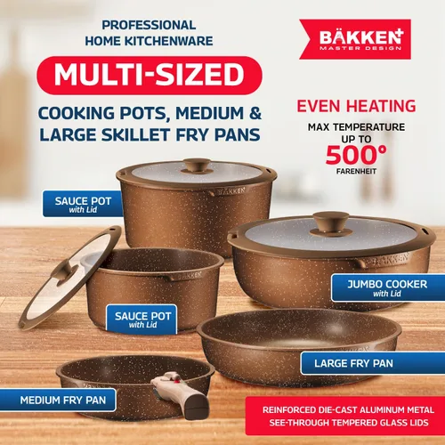 Miniatura 3 de Bakken Master - Juego de utensilios de cocina y utensilios para hornear de granito de 38 piezas, revestimiento de granito antiadherente, ollas