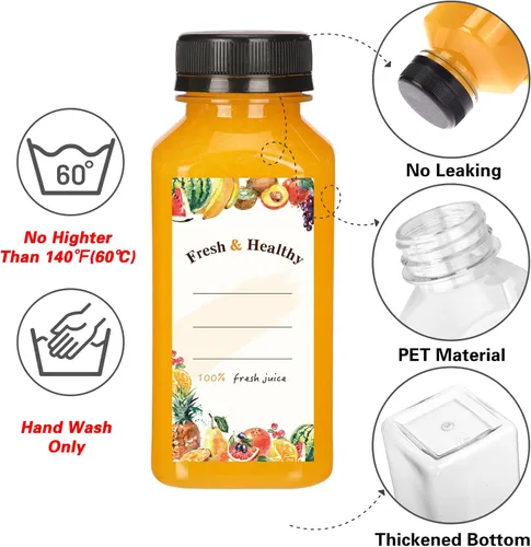 Miniatura 3 de Moretoes 12 botellas de plástico para jugo de 8 onzas con tapas, botellas de agua reutilizables vacías transparentes, recipientes desechables