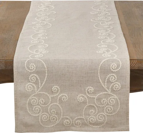 Miniatura 10 de SARO LIFESTYLE 001.N1420B - Mantel individual bordado en remolino, 001.N1420B, 14 x 20 pulgadas, natural