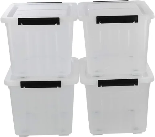 Miniatura 7 de Caja de almacenamiento de plástico transparente de 30 L con ruedas, paquete de 4 contenedores de plástico transparente Ultra-durable latching