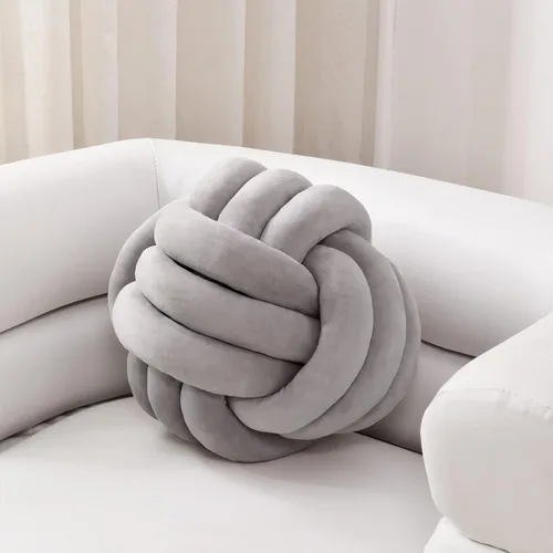 Sioloc - Almohadas de nudo suave, cojín redondo para decoración del hogar, almohada de bola anudada hecha a mano (13.7 pulgadas, color gris)