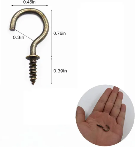 Miniatura 2 de Ganchos de techo de latón antiguo de 3/4 pulgadas de 3/4 pulgadas, ganchos de bronce vintage para tazas, ganchos de luz atornillados (paquete de 40)