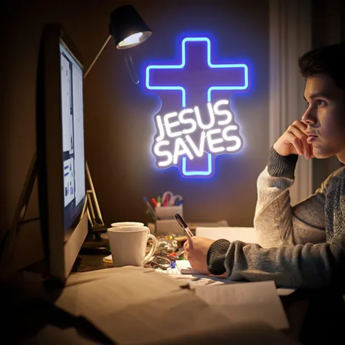Miniatura 6 de Letreros de neón con cruz de Jesús salva, letreros LED para decoración de pared, regulables, luces de neón de Jesús para dormitorio, sala de estar