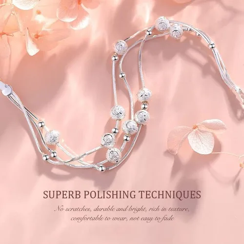 Miniatura 3 de FANCIBAND Pulseras de plata de ley 925 con dijes para mujer, delicada cadena de plata ajustable, pulsera de cuentas simples, regalos de joyería