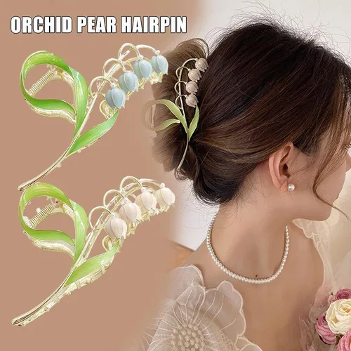 Miniatura 4 de Flor elegante lirio de valle garra de pelo tiburón clip mujeres encanto desgaste captura flor metal horquilla rama hada clips