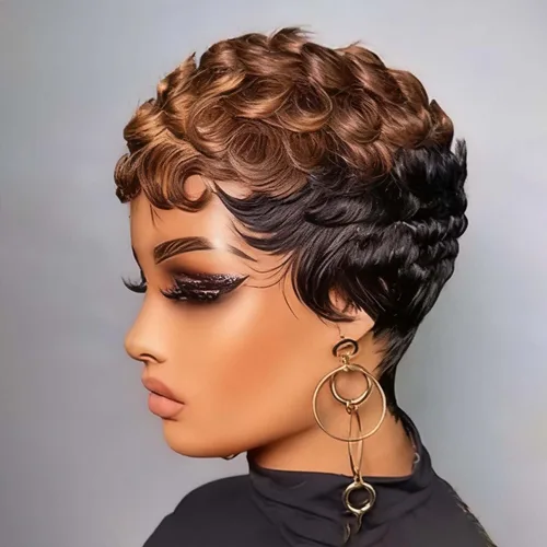 Miniatura 4 de VCK Pelucas cortas de cabello humano para mujeres negras, pelucas cortas de cabello humano en capas, pelucas de corte Pixie para mujeres, pelucas