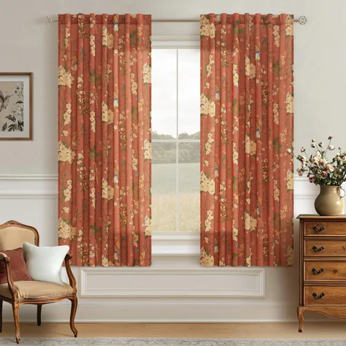 Miniatura 54 de Cortinas de lino florales azules y amarillas, estilo vintage, bohemio, de 63 pulgadas, 2 paneles con pestaña trasera para sala de estar