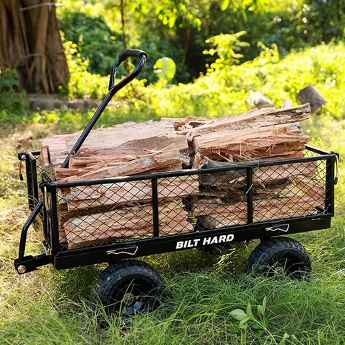 Miniatura 7 de BILT HARD - Carretilla de jardín resistente con ruedas planas libres de 10" y lados extraíbles, con asa giratoria de 180°, 4 pies cúbicos, capacidad