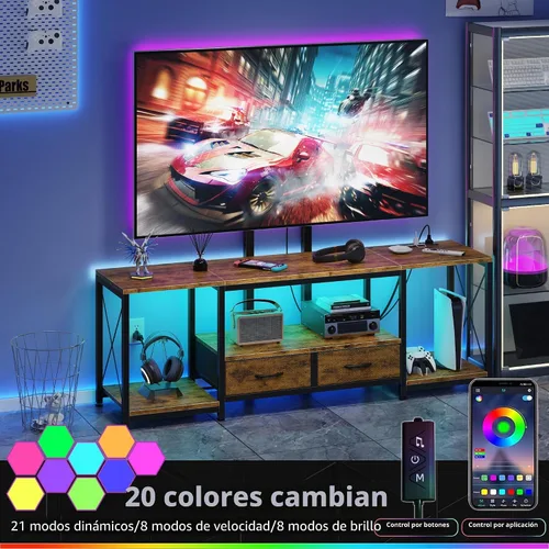 Miniatura 2 de GYIIYUO Soporte de TV LED con montaje y toma de corriente y cajones de tela para TV de 32-85 pulgadas - Centro de entretenimiento y soporte de TV