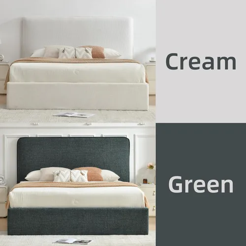 Miniatura 9 de Marco de cama de almacenamiento Queen con cabecero curvado, color crema