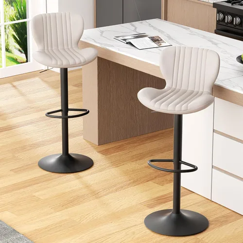 Miniatura 7 de JAMFLY Juego de 2 taburetes de bar, taburetes de bar ajustables de cuero, taburetes de bar modernos, sillas de isla juego de 2 para cocina