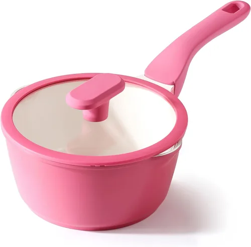 Miniatura 17 de PRICUSIS Cacerola antiadherente de cerámica con tapa, olla no tóxica de 1.3 cuartos de galón con boquillas de vertido, totalmente revestida, 100%