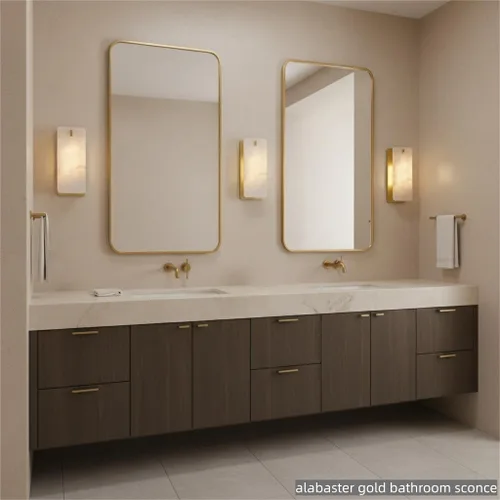 Miniatura 2 de Apliques de pared de alabastro español natural de 12 pulgadas, modernas luces doradas de latón para espejo de baño, lámpara de pared E12 con Latón