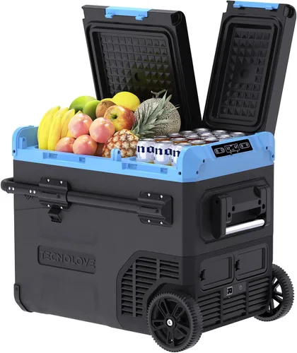 Refrigerador Congelador para Automóvil de Doble Zona de 45L, -4℉~68℉, Enfriador con Compresor de 48Qt con Puerta Reversible, Manija de Metal, Ranura