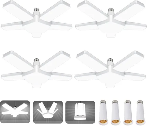 Miniatura 11 de Paquete de 2 bombillas LED de garaje, mini luces LED de techo de garaje de 50 W, 4 paneles ajustables, bombilla LED de garaje de 5000 lúmenes, luz