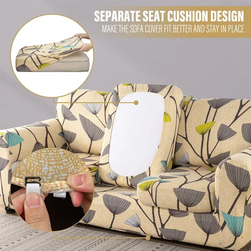 Miniatura 4 de Lamberia Funda de Sofá Estampada para Sofá de 3 Cojines, Fundas de Sofá de Alta Elasticidad de 4 Piezas con Tres Fundas de Cojín Separadas, Parte